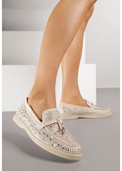 Beżowe Mokasyny Ozdobione Cyrkoniami i Aplikacjami Isirsyss ze sklepu born2be.pl w kategorii Mokasyny damskie - zdjęcie 188154574