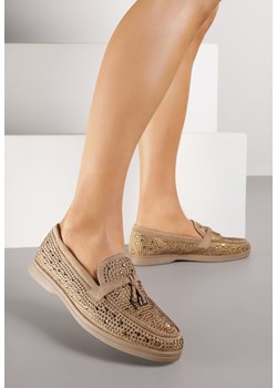 Ciemnobeżowe Mokasyny Ozdobione Cyrkoniami i Aplikacjami Isirsyss ze sklepu born2be.pl w kategorii Mokasyny damskie - zdjęcie 188154583