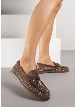 Brązowe Mokasyny Ozdobione Cyrkoniami i Aplikacjami Isirsyss ze sklepu born2be.pl w kategorii Mokasyny damskie - zdjęcie 188154601