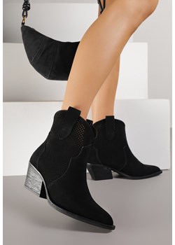 Czarne Skórzane Botki Kowbojki na Stożkowym Obcasie Elinyra ze sklepu born2be.pl w kategorii Botki - zdjęcie 188154610