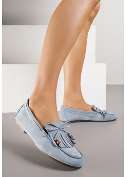 Niebieskie Mokasyny Ozdobione Frędzlami Kokardą i Koralikami Woodswift ze sklepu born2be.pl w kategorii Mokasyny damskie - zdjęcie 188154682