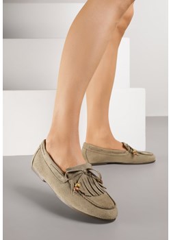 Zielone Mokasyny Ozdobione Frędzlami Kokardą i Koralikami Woodswift ze sklepu born2be.pl w kategorii Mokasyny damskie - zdjęcie 188154691