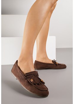Brązowe Mokasyny Ozdobione Frędzlami Kokardą i Koralikami Woodswift ze sklepu born2be.pl w kategorii Mokasyny damskie - zdjęcie 188154700