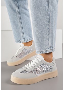 Szare Sneakersy na Grubej Podeszwie Ozdobione Cyrkoniami Orinrya ze sklepu born2be.pl w kategorii Buty sportowe damskie - zdjęcie 188154754
