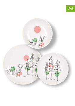 Trendy Kitchen by EXCÉLSA 18-częściowy zestaw talerzy "Le fil de Noel" w kolorze białym ze wzorem ze sklepu Limango Polska w kategorii Naczynia - zdjęcie 188157682