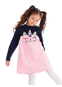 Denokids Sukienka "Uni-cat" w kolorze granatowo-jasnoróżowym ze sklepu Limango Polska w kategorii Sukienki dziewczęce - zdjęcie 188189433