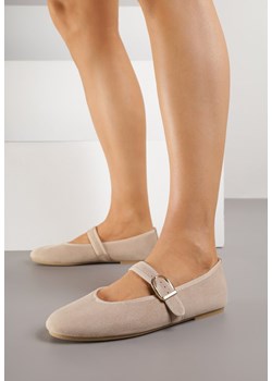 Ciemnobeżowe Balerinki Mary Jane z Klamrą Zaurg ze sklepu renee.pl w kategorii Balerinki - zdjęcie 188219470