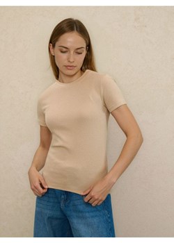 Sinsay - Bawełniana koszulka z krótkim rękawem - beżowy ze sklepu Sinsay w kategorii Bluzki damskie - zdjęcie 188220591