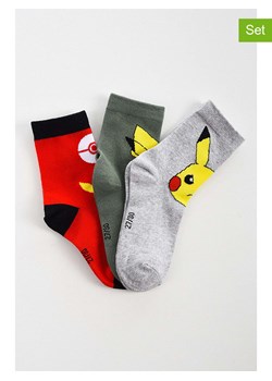 Pokémon Skarpety (3 pary) "Pokémon" w kolorze czerwono-szarym ze sklepu Limango Polska w kategorii Skarpetki dziecięce - zdjęcie 188228153