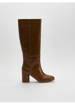 Reserved - Skórzane kozaki na obcasie - brązowy ze sklepu Reserved w kategorii Kozaki damskie - zdjęcie 188230153
