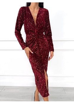 Bordowa Cekinowa Sukienka z Rozporkiem ze sklepu ModnaKiecka.pl w kategorii Sukienki - zdjęcie 188243992