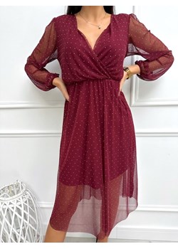 Bordowa Połyskująca Sukienka z Siateczką ze sklepu ModnaKiecka.pl w kategorii Sukienki - zdjęcie 188244070