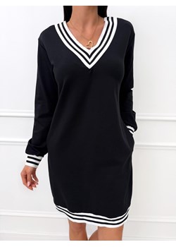 Czarna Bawełniana Sukienka z Dekoltem V ze sklepu ModnaKiecka.pl w kategorii Sukienki - zdjęcie 188244093