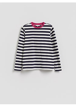 Reserved - Bawełniany longsleeve w paski - granatowy ze sklepu Reserved w kategorii Bluzki damskie - zdjęcie 188244204