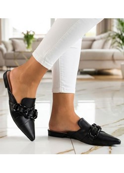 Czarne damskie klapki z łańcuszkiem /A7-2 11776 T390 ze sklepu Pantofelek24.pl w kategorii Klapki damskie - zdjęcie 188245952