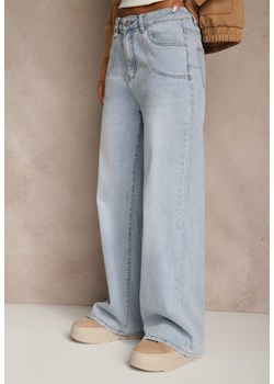 Niebieskie Jeansy High Waist o Szerokim Kroju z Przeszyciami i Imitacją Kieszeni Saliana ze sklepu renee.pl w kategorii Jeansy damskie - zdjęcie 188247080
