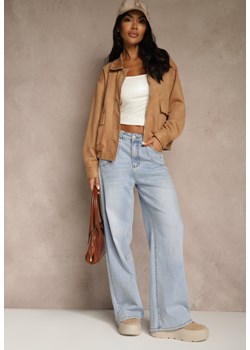 Niebieskie Jeansy High Waist o Szerokim Kroju z Przeszyciami i Imitacją Kieszeni Saliana ze sklepu renee.pl w kategorii Jeansy damskie - zdjęcie 188247083