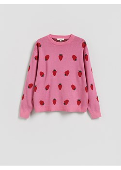 Reserved - Wzorzysty sweter z bawełną - różowy ze sklepu Reserved w kategorii Swetry damskie - zdjęcie 188247352