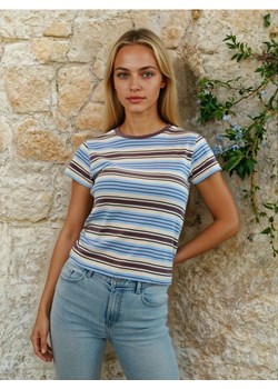 Sinsay - Bawełniana koszulka w paski - brązowy ze sklepu Sinsay w kategorii Bluzki damskie - zdjęcie 188248084