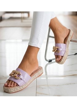 Fioletowe klapki espadryle na platformie /E9-3 11484 T297/ ze sklepu Pantofelek24.pl w kategorii Klapki damskie - zdjęcie 188254772