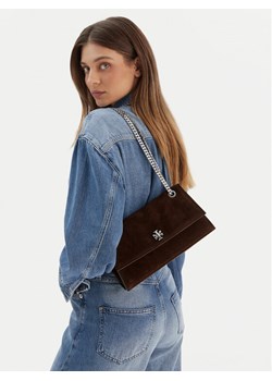 Tory Burch Torebka Kira Turnlock Suede Shouldr Bag 169176 Brązowy ze sklepu MODIVO w kategorii Kopertówki - zdjęcie 188256990