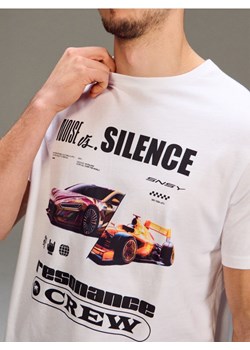 Sinsay - Bawełniana koszulka z nadrukiem - biały ze sklepu Sinsay w kategorii T-shirty męskie - zdjęcie 188263041