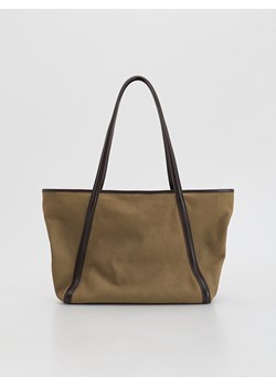 Reserved - Zamszowa torebka shopper - beżowy ze sklepu Reserved w kategorii Torebki damskie - zdjęcie 188279792