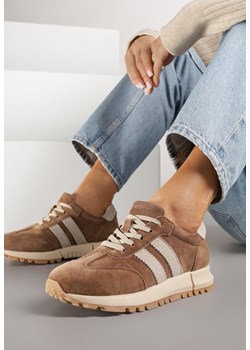 Brązowe Skórzane Sneakersy z Ozdobnymi Paskami Felindda ze sklepu born2be.pl w kategorii Buty sportowe damskie - zdjęcie 188279923