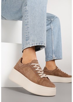 Brązowe Sneakersy z Naturalnego Zamszu na Platformie Nalirette ze sklepu renee.pl w kategorii Buty sportowe damskie - zdjęcie 188279974