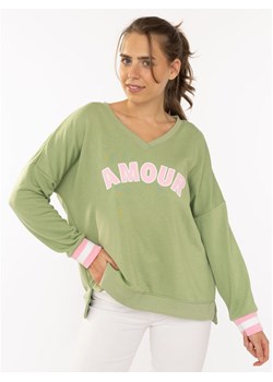 Zwillingsherz Sweter "Amour" w kolorze zielono-jasnoróżowym ze sklepu Limango Polska w kategorii Swetry damskie - zdjęcie 188280672