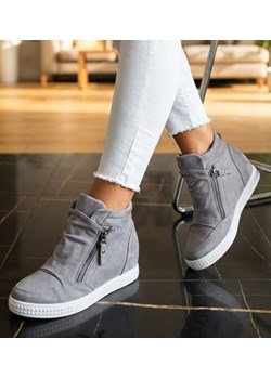 Szare trampki damskie sneakersy na koturnie /A8-3 10784 T596/ ze sklepu Pantofelek24.pl w kategorii Buty sportowe damskie - zdjęcie 188284861