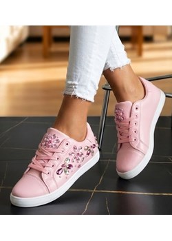 Damskie trampki z kamieniami Różowe /G9-3 10804 T128/ ze sklepu Pantofelek24.pl w kategorii Trampki damskie - zdjęcie 188284874