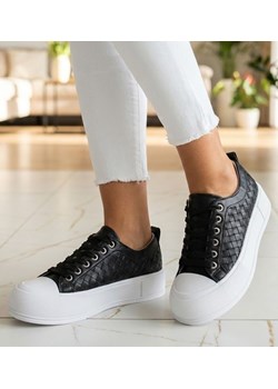 Damskie trampki na platformie Czarne /G3-2 11103 W203/ ze sklepu Pantofelek24.pl w kategorii Trampki damskie - zdjęcie 188284901