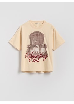 Reserved - T-shirt z nadrukiem i haftem - kremowy ze sklepu Reserved w kategorii Bluzki dziewczęce - zdjęcie 188289362