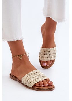 Klapki Damskie Płaski Obcas Plecionka Jasnobeżowe WS9038-8 ze sklepu ZAZOO w kategorii Klapki damskie - zdjęcie 188289500