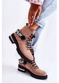 Botki Zamsz Ocieplane Pasek Brązowe Aurelio ze sklepu ZAZOO w kategorii Workery damskie - zdjęcie 188289504