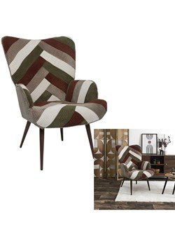 THE HOME DECO FACTORY Fotel "Patchwork" w kolorze brązowo-zielono-beżowym - 69 x 97 x 76 cm ze sklepu Limango Polska w kategorii Pufy i siedziska - zdjęcie 188294180