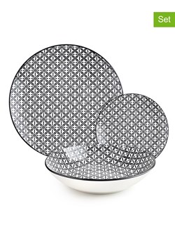 Ibili 12-częściowy zestaw talerzy "Bavaria" w kolorze czarno-białym ze sklepu Limango Polska w kategorii Naczynia - zdjęcie 188296484