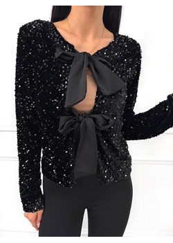 Czarna Cekinowa Bluzka Narzutka z Wiązaniem ze sklepu ModnaKiecka.pl w kategorii Bluzki damskie - zdjęcie 188301984