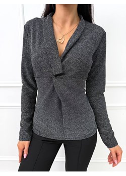 Grafitowa Połyskująca Bluzka z Głębokim Dekoltem ze sklepu ModnaKiecka.pl w kategorii Bluzki damskie - zdjęcie 188302012