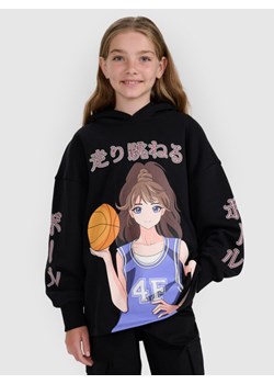 Dziewczęca bluza dresowa nierozpinana z kapturem 4F 4FJRAW25TSWSF2293 - czarna ze sklepu Sportstylestory.com w kategorii Bluzy dziewczęce - zdjęcie 188302134