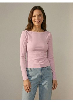 Sinsay - Bawełniana koszulka z długim rękawem w prążek - różowy ze sklepu Sinsay w kategorii Bluzki damskie - zdjęcie 188303152