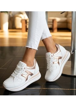 Białe damskie buty sportowe sneakersy na koturnie /B5-2 14773 T383/ ze sklepu Pantofelek24.pl w kategorii Buty sportowe damskie - zdjęcie 188303404