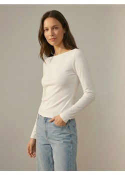 Sinsay - Bawełniana koszulka z długim rękawem w prążek - kremowy ze sklepu Sinsay w kategorii Bluzki damskie - zdjęcie 188304844
