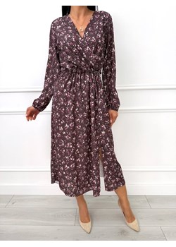 Brązowa Sukienka w Kwiatki z Rozporkiem ze sklepu ModnaKiecka.pl w kategorii Sukienki - zdjęcie 188311873