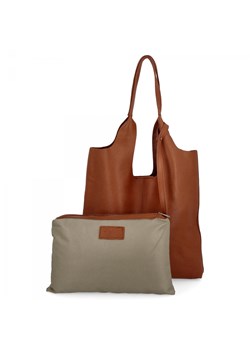 Włoska Torebka Skórzana Shopper Bag z Kosmetyczką 165 Brązowa ze sklepu PaniTorbalska w kategorii Torby Shopper bag - zdjęcie 188312223