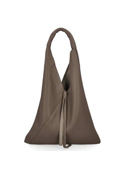 Włoska Torebka Skórzana Shopper Bag z Małą Kosmetyczką 5820S Ziemista ze sklepu PaniTorbalska w kategorii Torby Shopper bag - zdjęcie 188312232