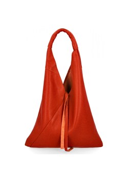 Włoska Torebka Skórzana Shopper Bag z Małą Kosmetyczką 5820S Pomarańczowa ze sklepu PaniTorbalska w kategorii Torby Shopper bag - zdjęcie 188312240