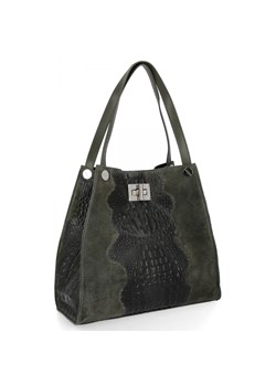 Torebka Skórzana Shopper Bag XL z Kosmetyczką wzór Aligatora Zielona ze sklepu PaniTorbalska w kategorii Torby Shopper bag - zdjęcie 188312290