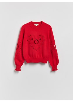 Reserved - Sweter z ażurowym motywem - czerwony ze sklepu Reserved w kategorii Swetry damskie - zdjęcie 188313364